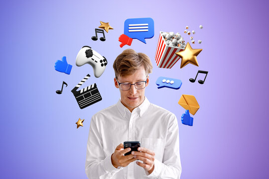 Businessman with smartphone in hands, online shopping and social media