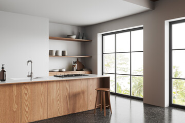 White kitchen corner with island