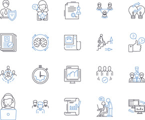 Business coworking outline icons collection. Co-working, Business, Office, Shared, Networking, Space, Collaboration vector and illustration concept set. Hub, Community, Start-up linear signs