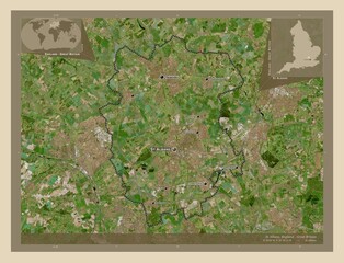 St Albans, England - Great Britain. High-res satellite. Labelled points of cities