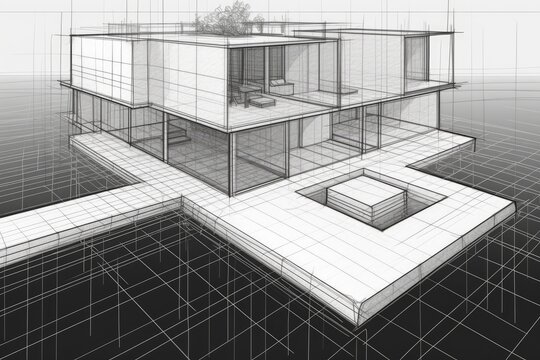 a drawing of a modern house. Generative AI