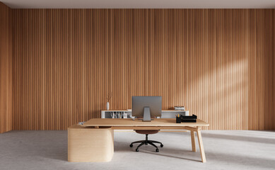 Modern ceo interior with armchair and table, sideboard and copy space wall