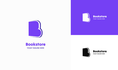 Letter B book shape logo design for books stores and publishing companies
