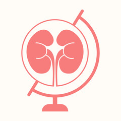 World kidney day element design, kidney icon in a globe