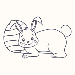 Fototapeta na wymiar cute bunny coloring book is relaxing near the eggs