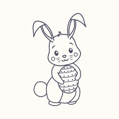 cute bunny coloring book standing and carrying eggs