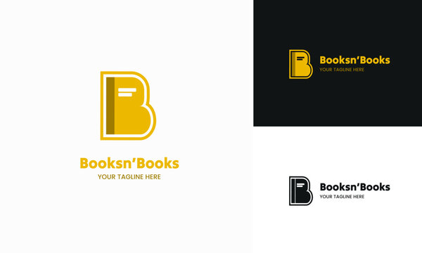 Letter B book shape logo design for books stores and publishing companies