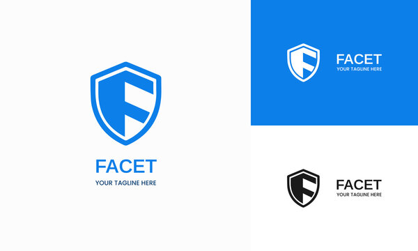 Letter F inside shield shape logo design for safety, insurance and protection companies
