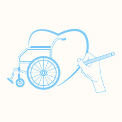 love frame wheelchair icon, icon for world disabled day