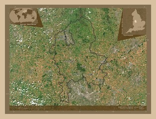 Staffordshire, England - Great Britain. Low-res satellite. Labelled points of cities