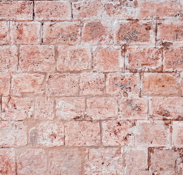 Casual Ancient Rough Brick Wall Pattern or Background Old Obsolete Brickwork Square Image Wallpaper Copy Space
