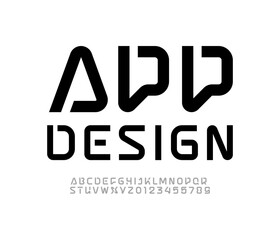 Technical font, digital alphabet, Latin letters from A to Z and Arab numbers from 0 to 9 for you ui ux designs