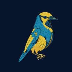 A vibrant blue and yellow bird in a vector engraving style, perfect for designing, decorating, printing, and even as a tattoo.
