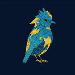 This vector illustration features a mesmerizing blue and yellow bird design in an engraving style, making it an excellent choice for design, decoration, print, and tattoo projects.