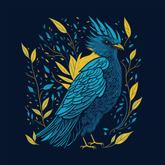 A beautifully crafted blue and yellow bird design in vector format, ideal for engraving, decoration, and printing projects.