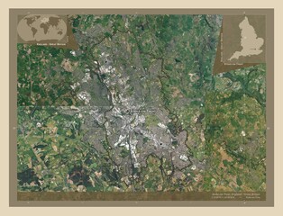 Stoke-on-Trent, England - Great Britain. High-res satellite. Labelled points of cities