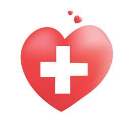 Obraz premium 3d red heart with plus sign icon in pink background. heartbeat or cardiogram for healthy lifestyle, pulse beat measure, cardiac assistance, medical healthcare. 3d aid vector icon render illustration