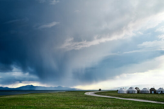Dramatic sky at Song Kol Lake in Kyrgyzstan