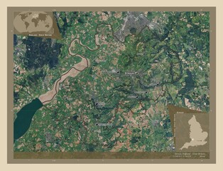 Stroud, England - Great Britain. High-res satellite. Labelled points of cities