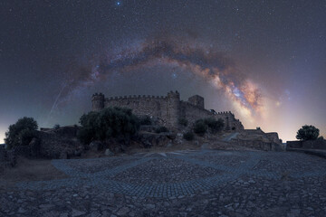 Milky way and meteor in the castle
