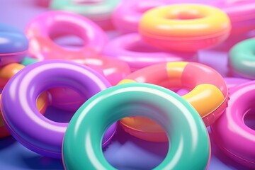  a bunch of different colored donuts on a blue surface.  generative ai