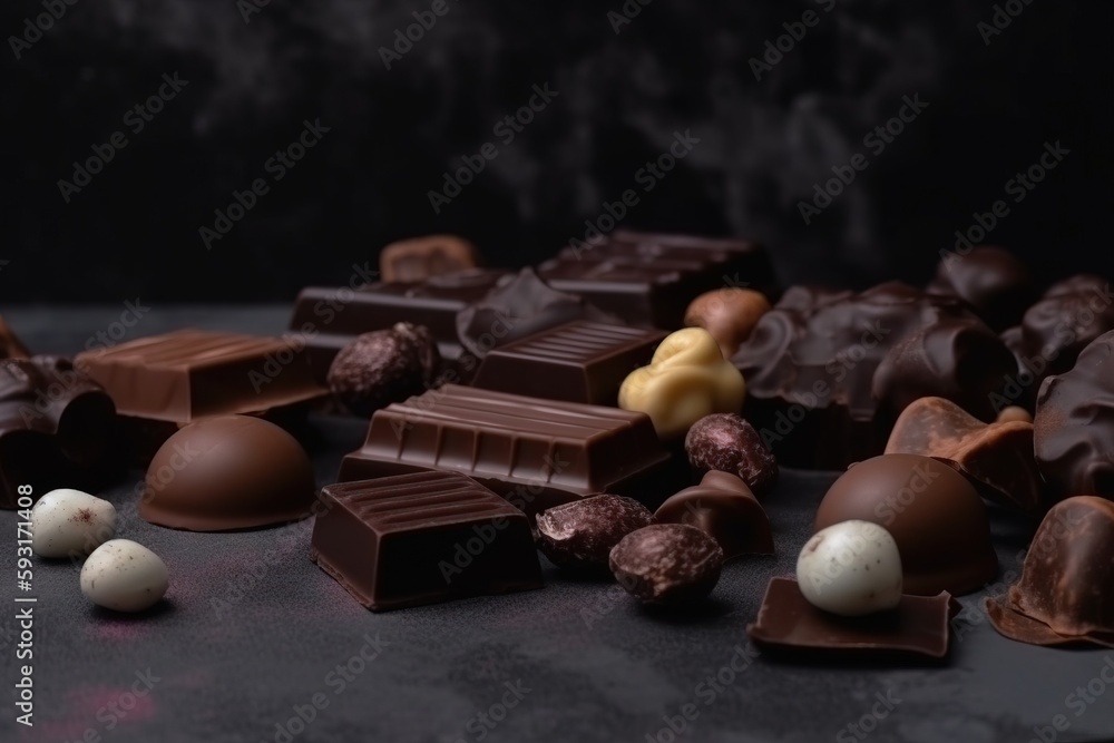 Aufkleber a table topped with lots of different types of chocolates. generative ai