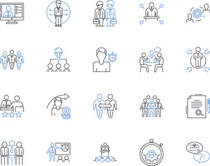 Fototapeta premium Management workflow outline icons collection. management, workflow, process, efficiency, productivity, coordination, collaboration vector and illustration concept set. communication, automation