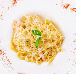 pasta tagliatelle with salmon and parmesan cheese