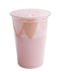 chocolate milkshake in plastic take away cup isolated