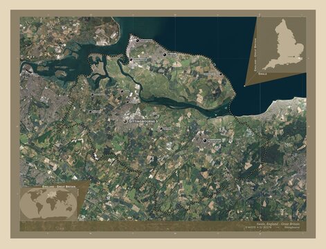 Swale, England - Great Britain. High-res satellite. Labelled points of cities