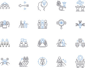 Company team outline icons collection. Company, Team, Corporate, Group, Staff, Members, Employees vector and illustration concept set. Colleagues, Executives, Managers linear signs