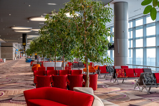 Spacious seating area in a departure terminal at Changi International Airport in SIngapore