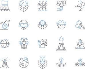 Innovation and progress outline icons collection. Innovation, Progress, Development, Advance, Improve, Enhance, Renew vector and illustration concept set. Grow, Create, Evolve linear signs