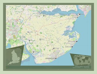 Tendring, England - Great Britain. OSM. Labelled points of cities