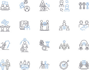 Fototapeta premium Team management outline icons collection. Teamwork, Cooperation, Organization, Leadership, Planning, Processes, Communication vector and illustration concept set. Delegation, Coordination