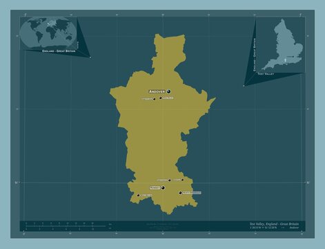 Test Valley, England - Great Britain. Solid. Labelled points of cities