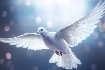  a white bird flying through the air with its wings spread.  generative ai