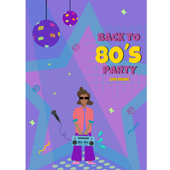 80's retro music party poster banner or invitation card