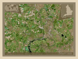 Three Rivers, England - Great Britain. High-res satellite. Labelled points of cities