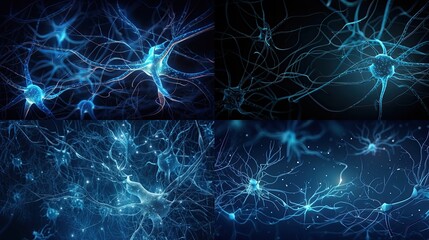 Neuron cells with light impulses, 3d illustration
