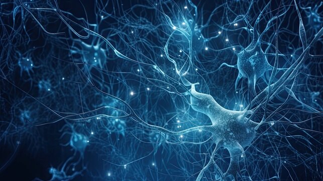 Neuron cells with light impulses, 3d illustration