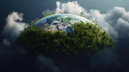 Planet Earth is covered with beautiful green trees and clouds, World environment day or Earth Day concept, Generative AI
 - obrazy, fototapety, plakaty