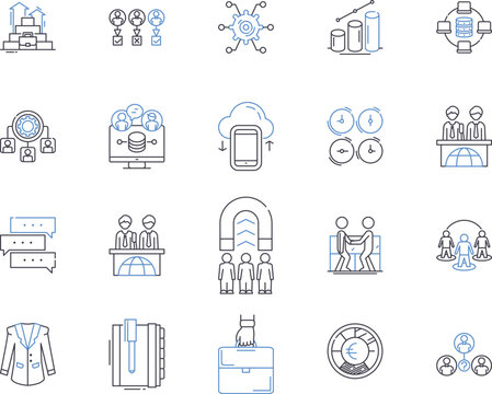 Sharing Economy outline icons collection. Collaborative, Network, Exchange, Disintermediation, Platform, Commercialization, Collaboration vector and illustration concept set. Connectivity