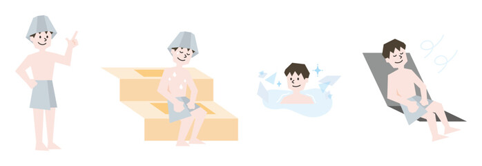 サウナを楽しむ男性のイラストセット