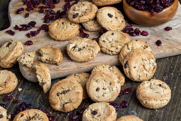 Fresh oatmeal cookies with dried red cranberries