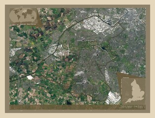 Trafford, England - Great Britain. High-res satellite. Labelled points of cities