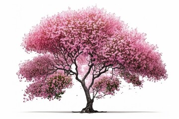 Obraz premium Pink Sacura tree in bloom, isolated on white background. Generative AI