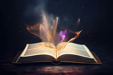 Book with magic light, learning and back to school concept. ai generated