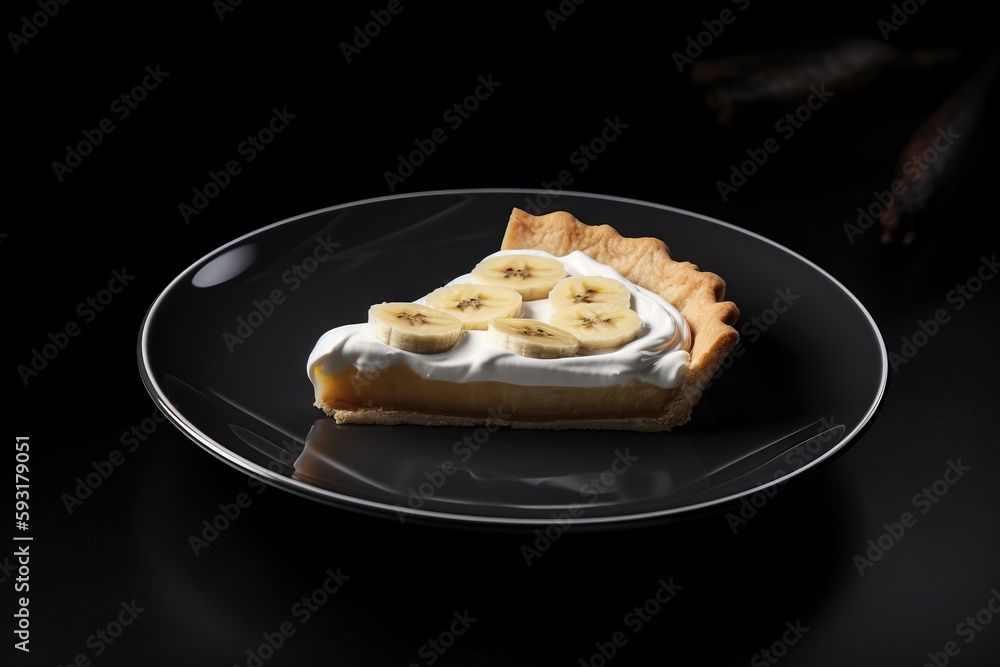 Poster a slice of banana cream pie on a plate with a fork. generative ai