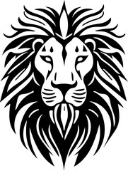 Lion head mascot logo in black and white, vector illustration 